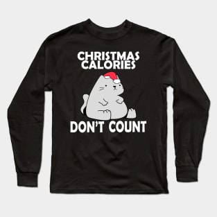 Christmas Calories Don't Count - Funny Fat Cat Christmas Design Long Sleeve T-Shirt